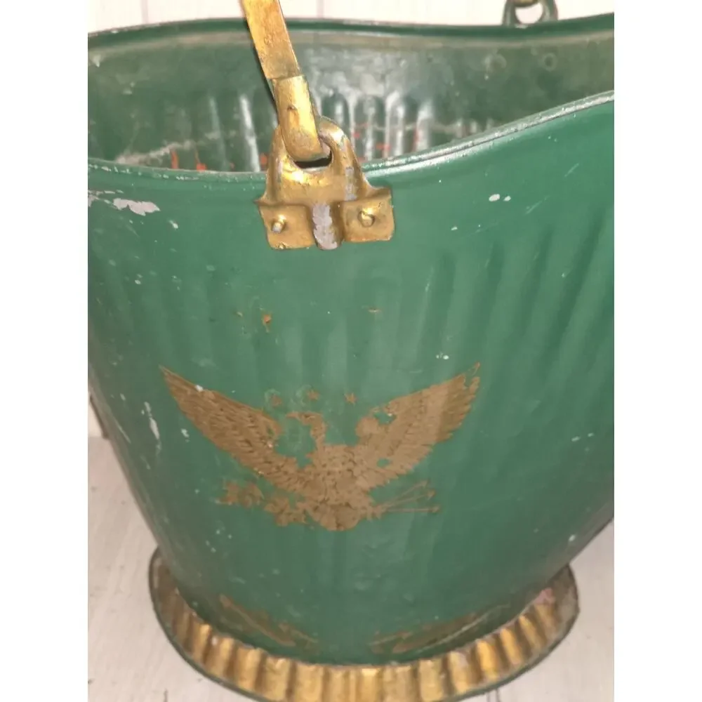 Antique Galvanized Rustic Coal Ash Bucket Fireplace Scuttle Primitive Farmhouse